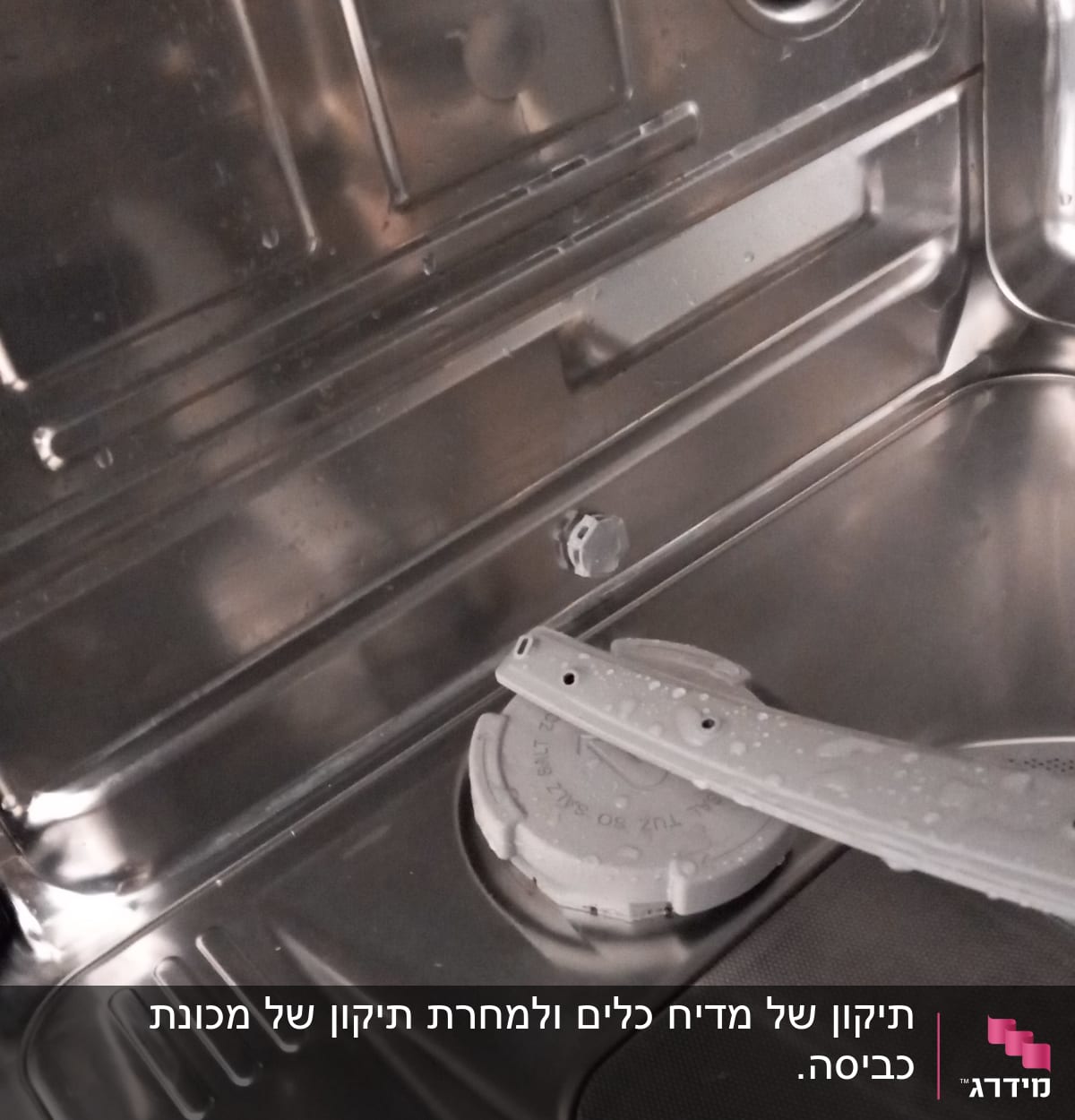 פנים מדיח כלים עם זרוע התזה ומסנן